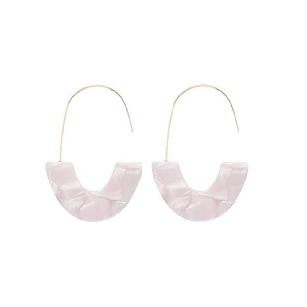Lulu's Acrylic White Marble Semi Circle Drop Earrings